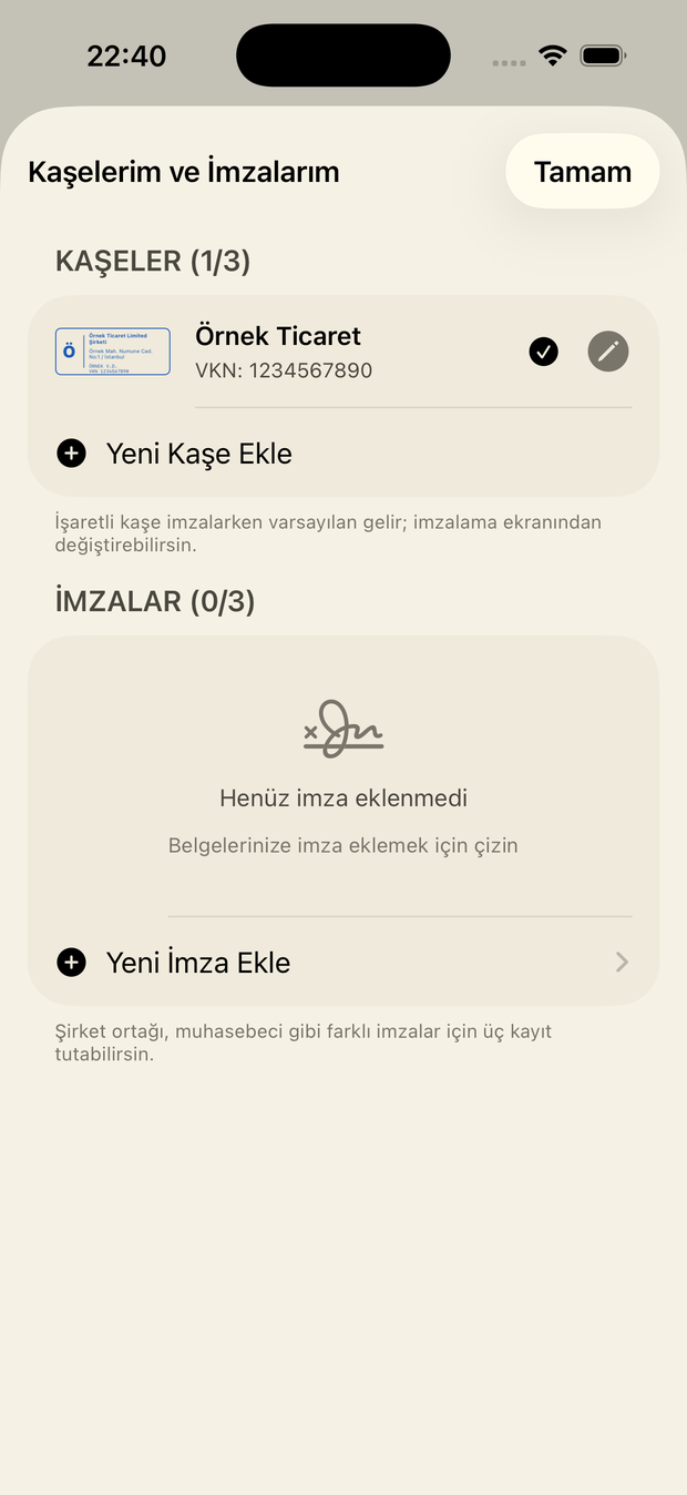Kaşeimza uygulaması, Üç kaşe, üç imza ekranı