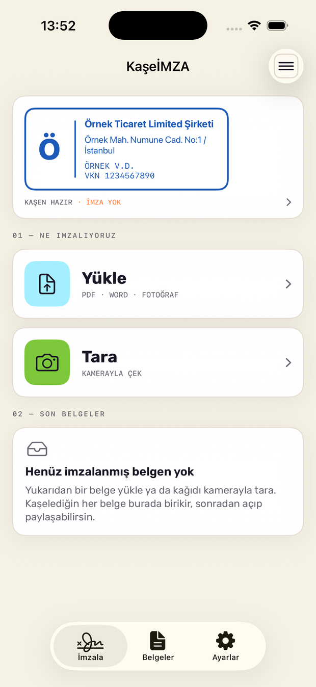 Kaşeimza uygulaması, Ne imzalıyoruz ekranı